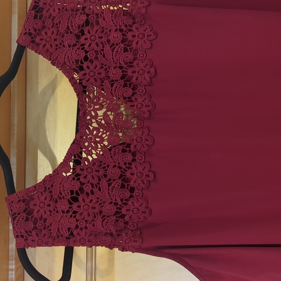 Three Hearts Tops - Three pink hearts tank top with neckline Lace detail. Deep Red Color.